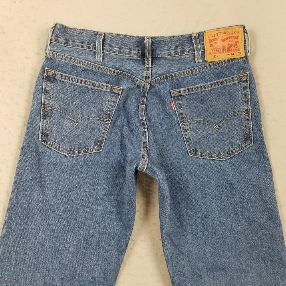 Levis 517 Jeans Mens 34x30 Blue Medium‎ Wash Bootcut 100% Cotton Denim Casual